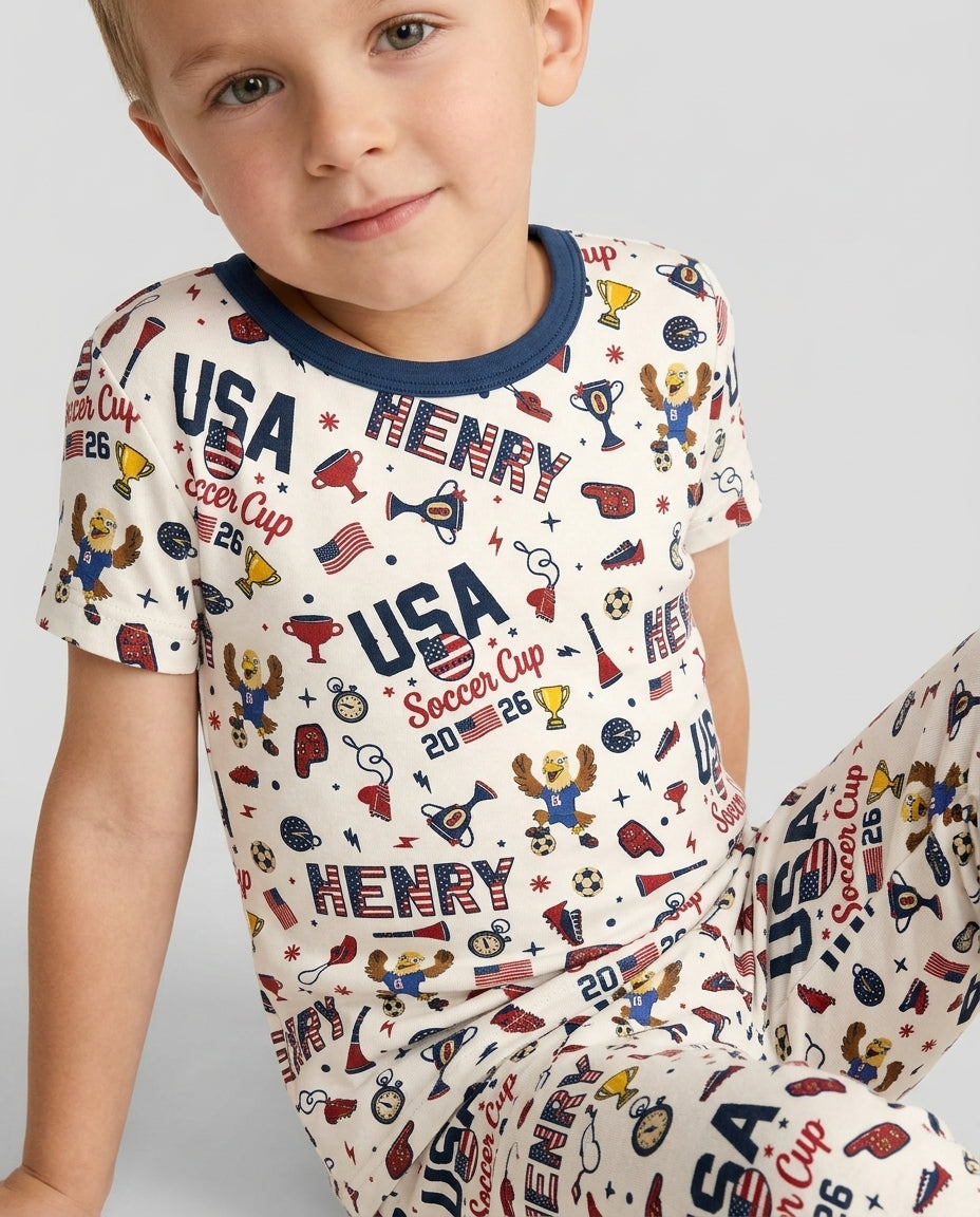 My First Soccer Cup 2026 Bamboo Two Piece Short Sleeve Pajama Set
