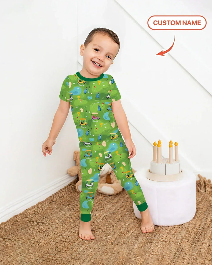 Custom Name Golf Season Family Matching Bamboo Two Piece Short Sleeve Pajama Set