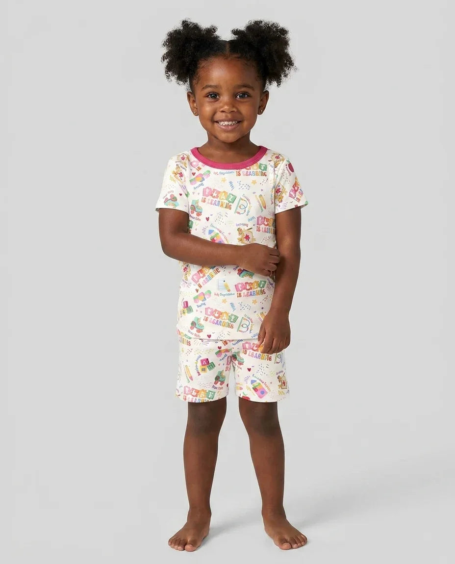 Conjunto de Pijama de Dos Piezas de Bambú con Mangas Cortas y Pantalones Cortos