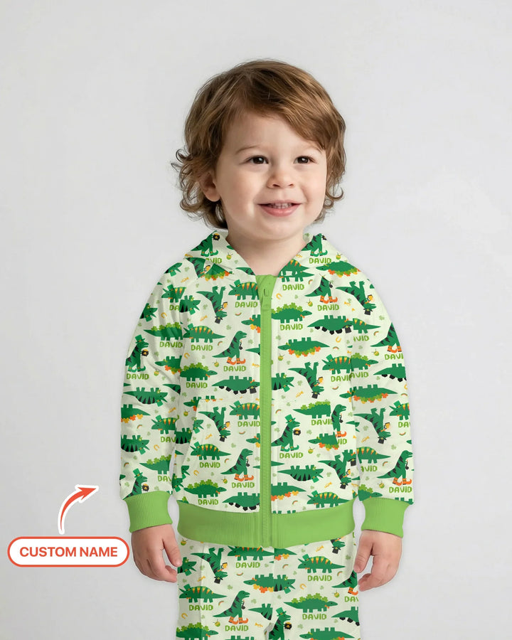 St. Patrick's Day Dinosaurs Custom Zip Hoodie