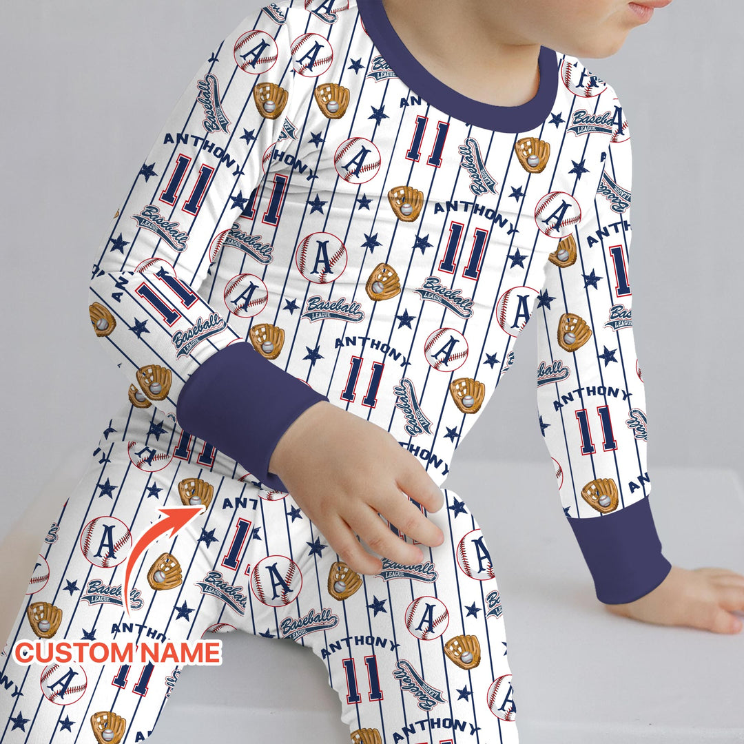 Custom Name Baseball Time Two Piece Long Sleeve Pajama Set