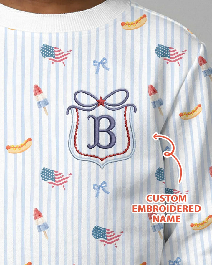 Personalized 4th Of July Embroidered Bamboo Crewneck Sweatshirt