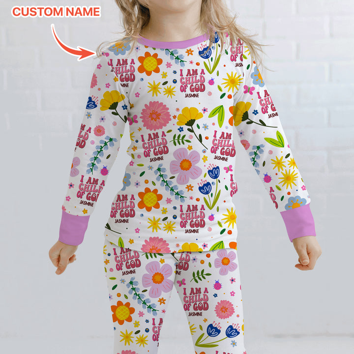 I Am A Child Of God Custom Name Girl  Two Piece Long Sleeve Pajama Set
