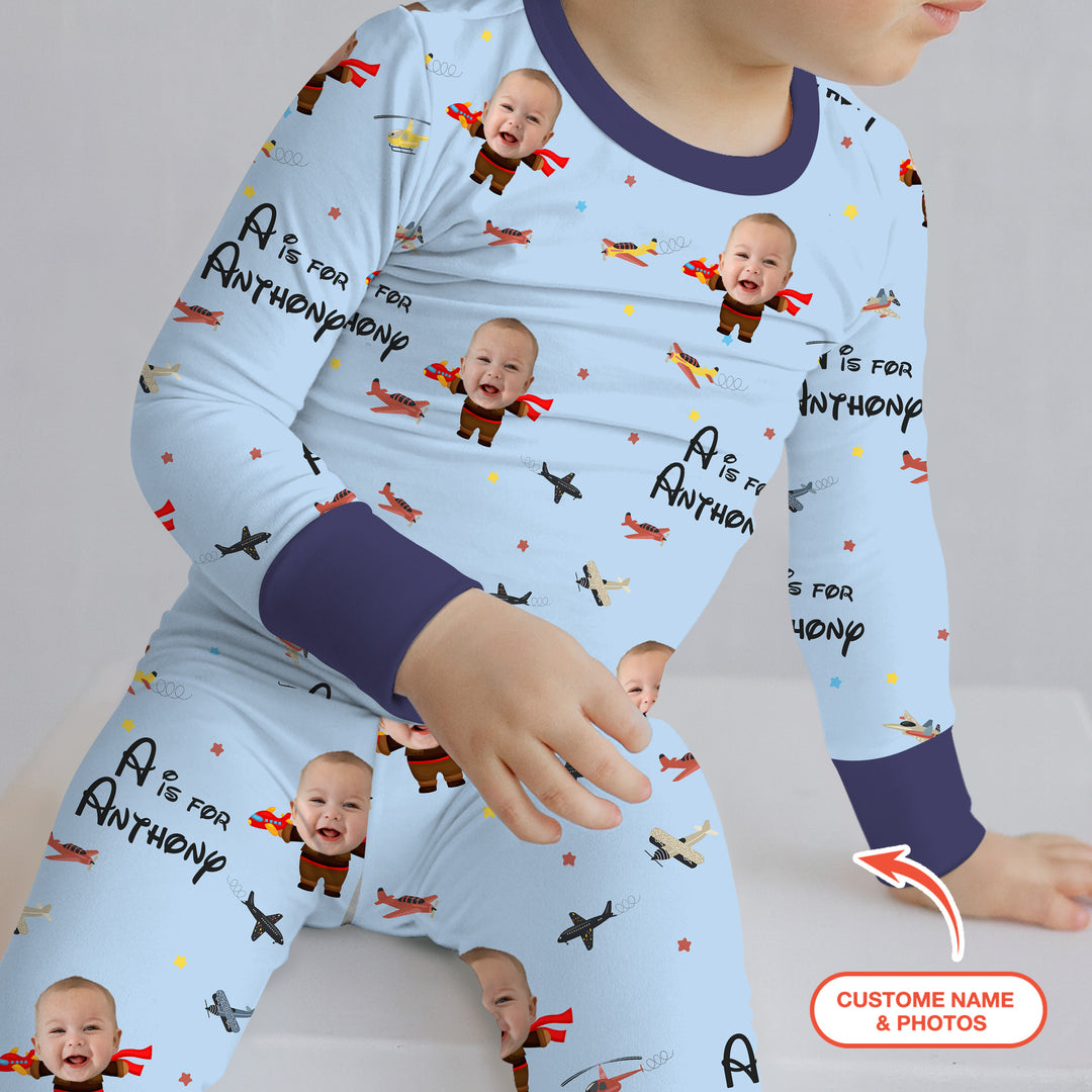 Custom Photo Face Dream Jobs Pilot Two Piece Long Sleeve Pajama Set