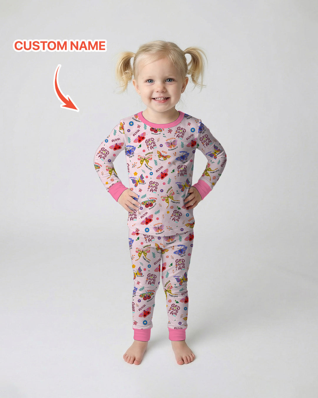 Custom Name God says I am Butterfly Two Piece Long Sleeve Pajama Set