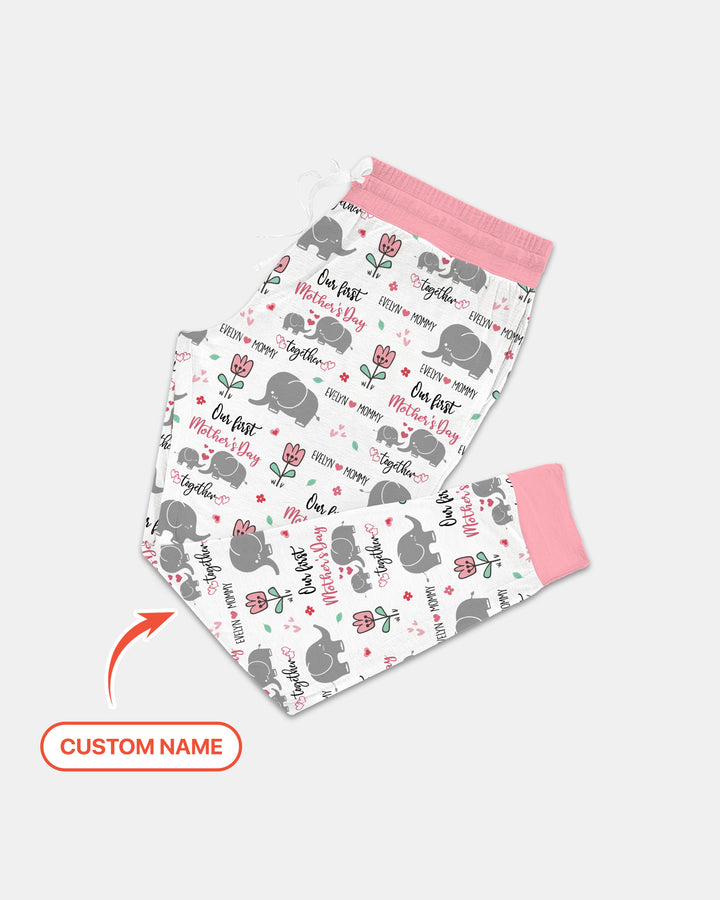 Custom Name Elephant Our First Mother's Day Women Pajama Set