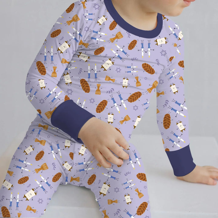 Shabbat Shalom Family Matching Two Piece Long Sleeve Pajama Set