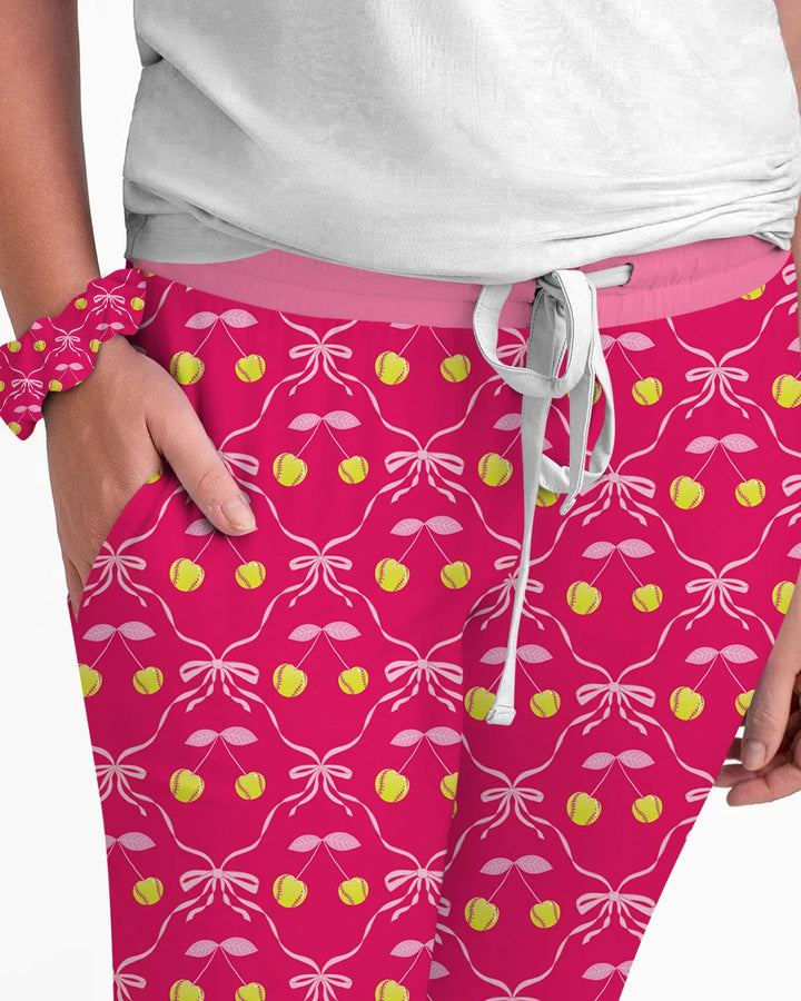 Conjunto de pijama de bambú a juego para mujer, mamá e hija, de béisbol y sóftbol con cerezas