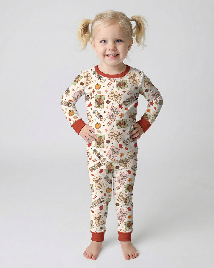 Preppy Thanksgiving Gobble Bamboo Two Piece Long Sleeve Pajama Set