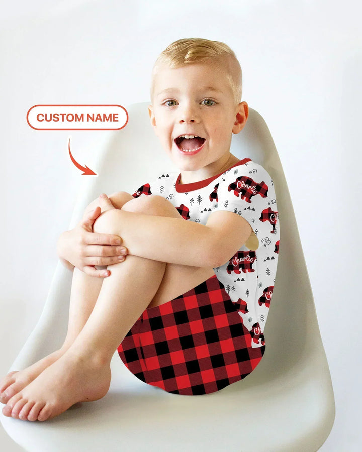 Custom Name Family Bear Matching Bamboo Two Piece Short Sleeve Shorts Pajama Set