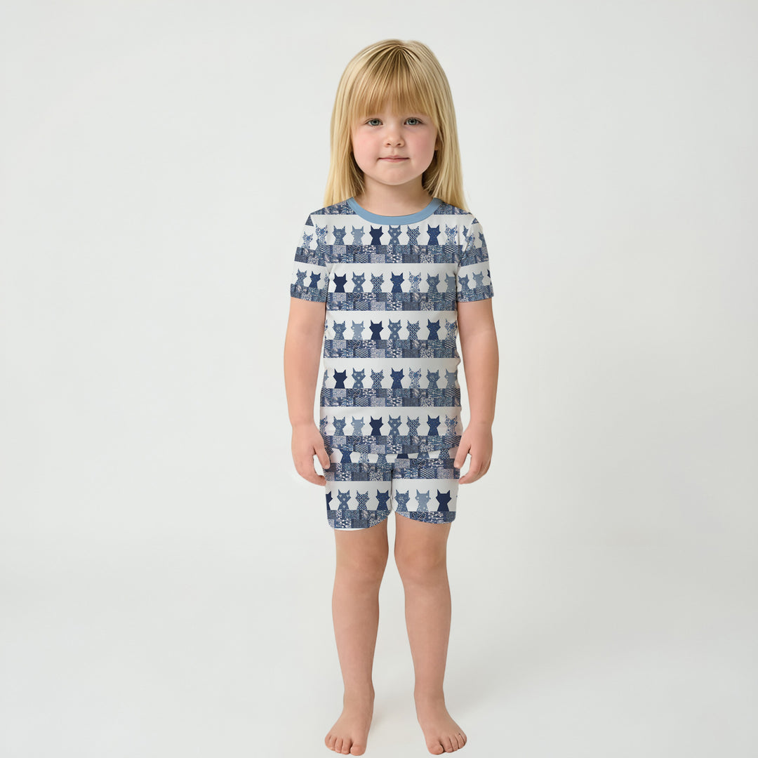 Midnight Feline Two Piece Short Sleeve Shorts Pajama Set