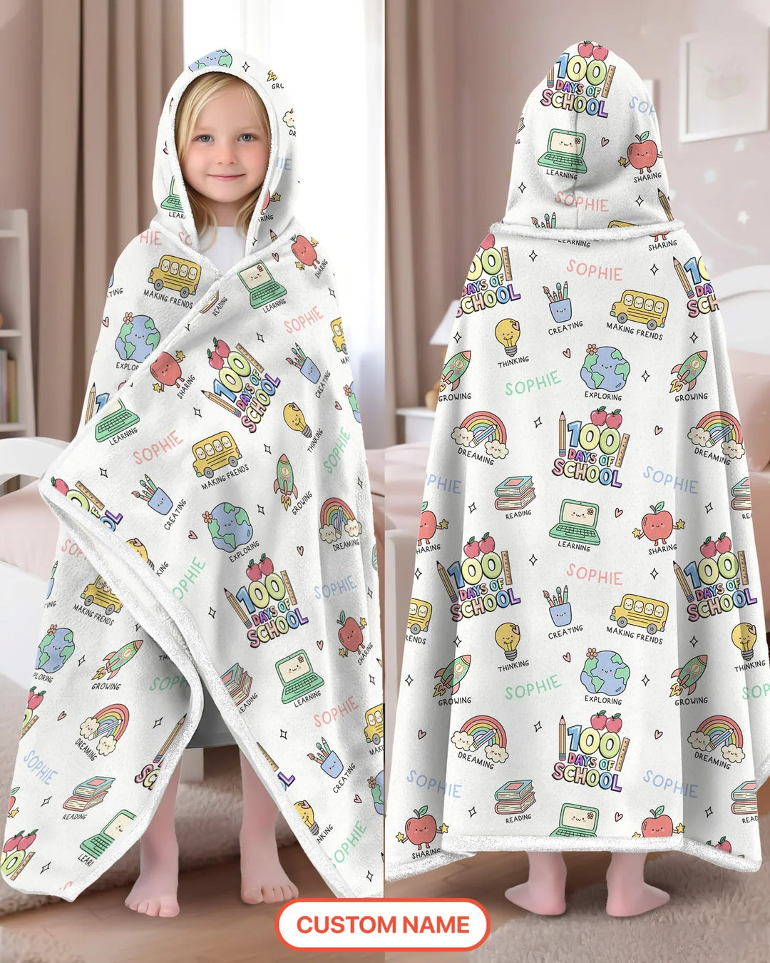 Custom Name Celebration Hundred Days Wearable Hooded Blanket