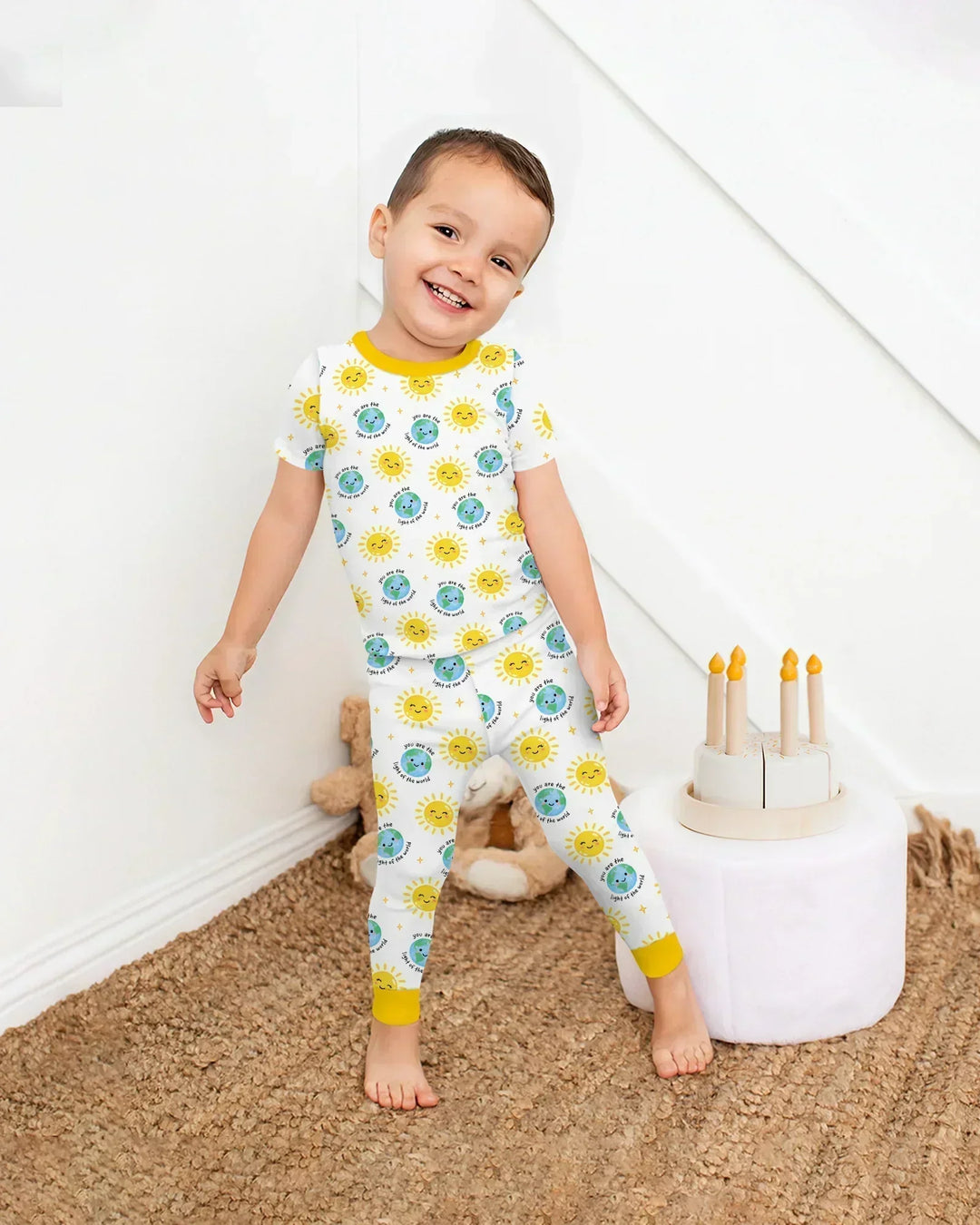 Mateo 5:14 Pijama de dos piezas de bambú de manga corta "Luz del mundo"