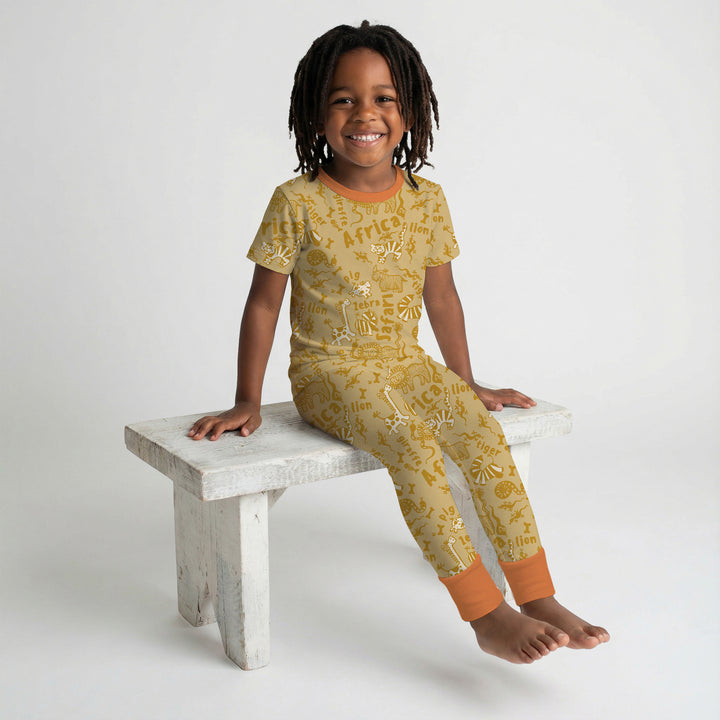 Handdrawn African Animals Two Piece Short Sleeve Pajama Set