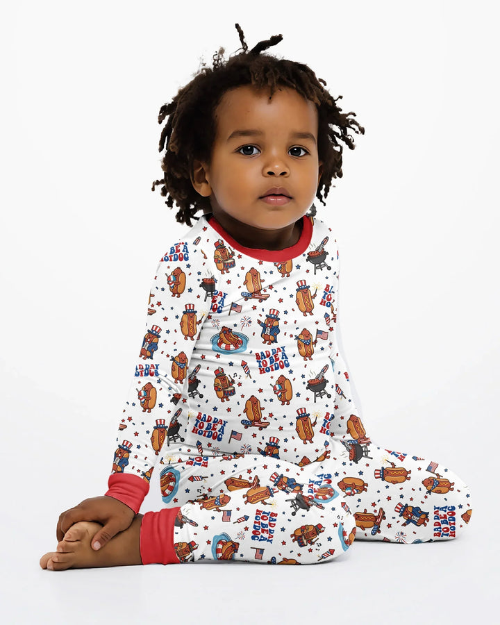 Hot Dog Patriotic Bamboo Two Piece Long Sleeve Pajama Set