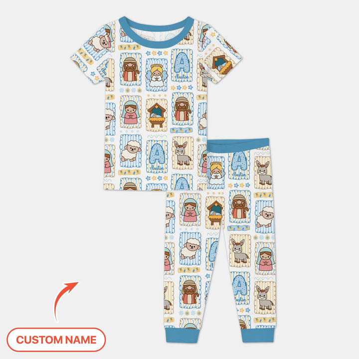 Custom Name Christmas Nativity Two Piece Short Sleeve Pajama Set