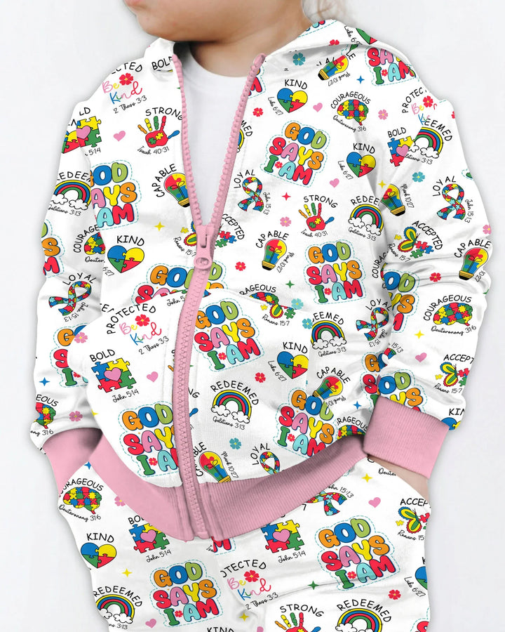 God Says I Am Autism Awareness Bamboo Zip Hoodie