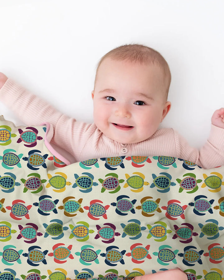 Happy Turtle Parade  Bamboo Blanket
