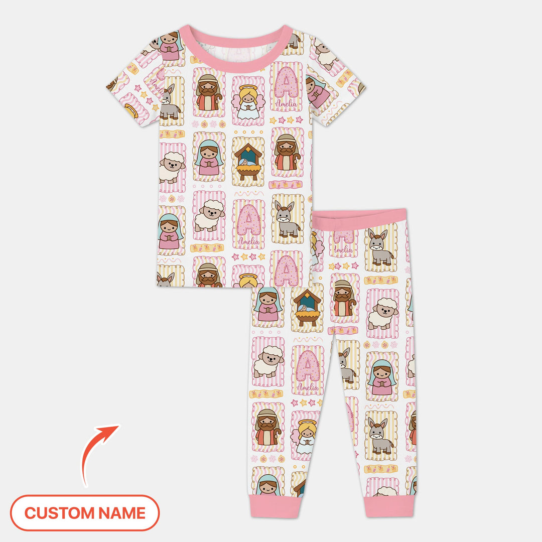 Custom Name Christmas Nativity Two Piece Short Sleeve Pajama Set