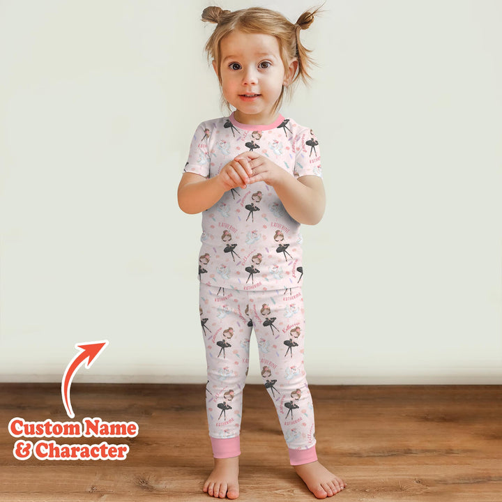 Custom Name Ballerina Doll Two Piece Short Sleeve Pajama Set