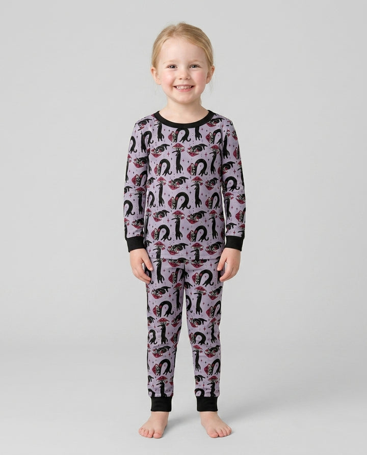 Mushroom Cat Mischief Bamboo Two Piece Long Sleeve Pajama Set