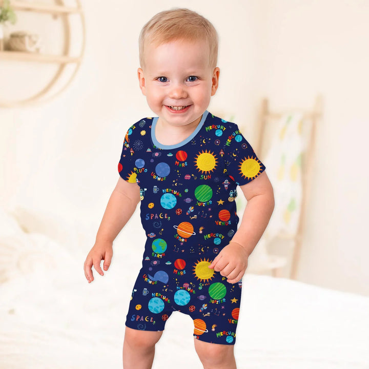 Solar Space Adventure Two Piece Short Sleeve Shorts Pajama Set