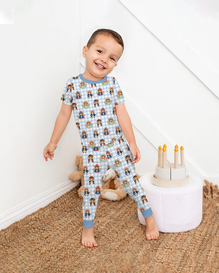 Patriotic 4th of July Highland Cow Bamboo Two Piece Short Sleeve Pajama Set