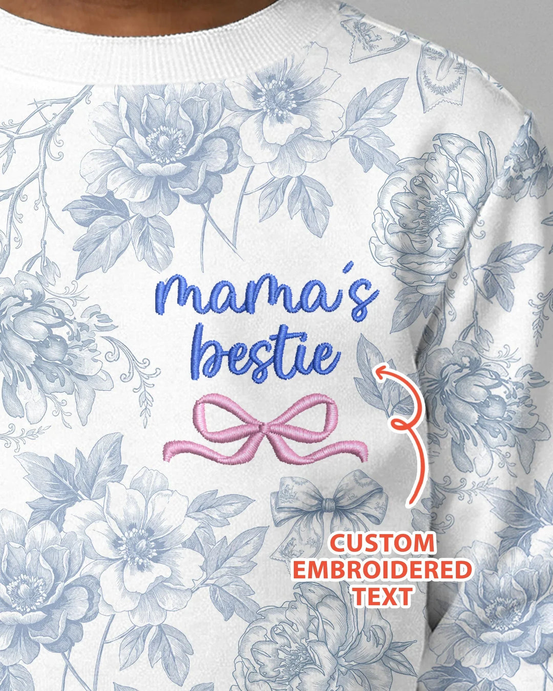 Custom Embroidered Mommy and Me Toile Matching Bamboo Crewneck Sweatshirt