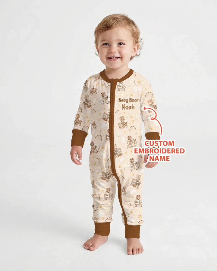 Custom Embroidered Name Mama Bear and Baby Bear Bamboo Convertible Zippy