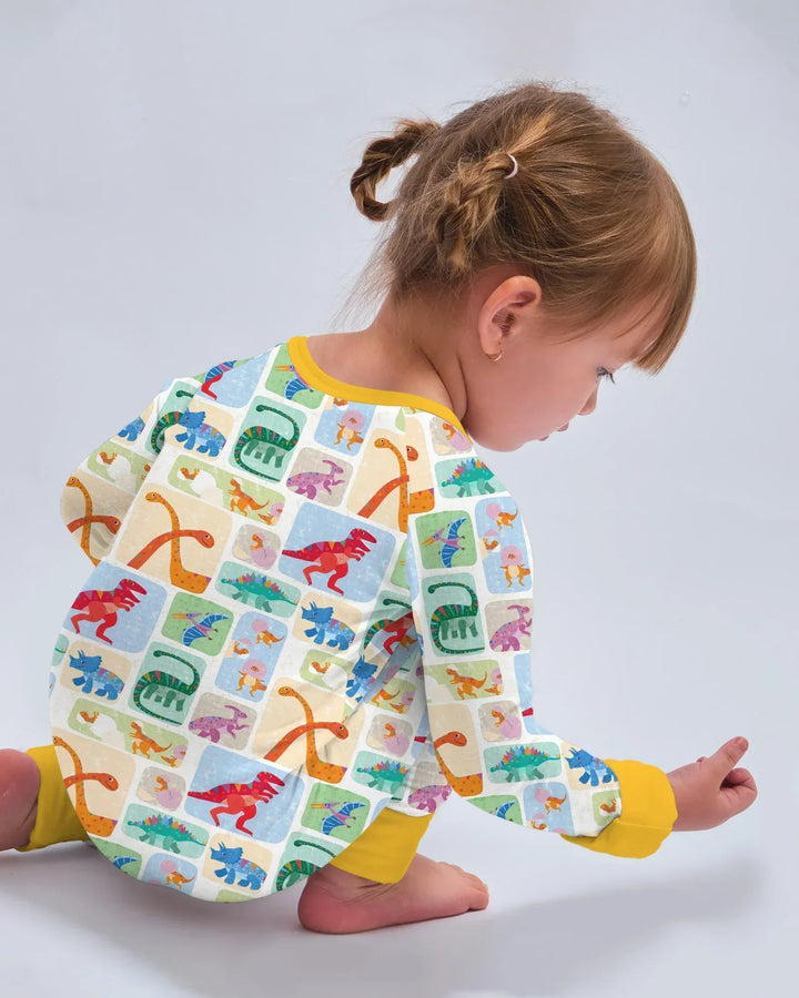 Pijama enterizo de bambú convertible Rainbow Dino Friends a juego para toda la familia