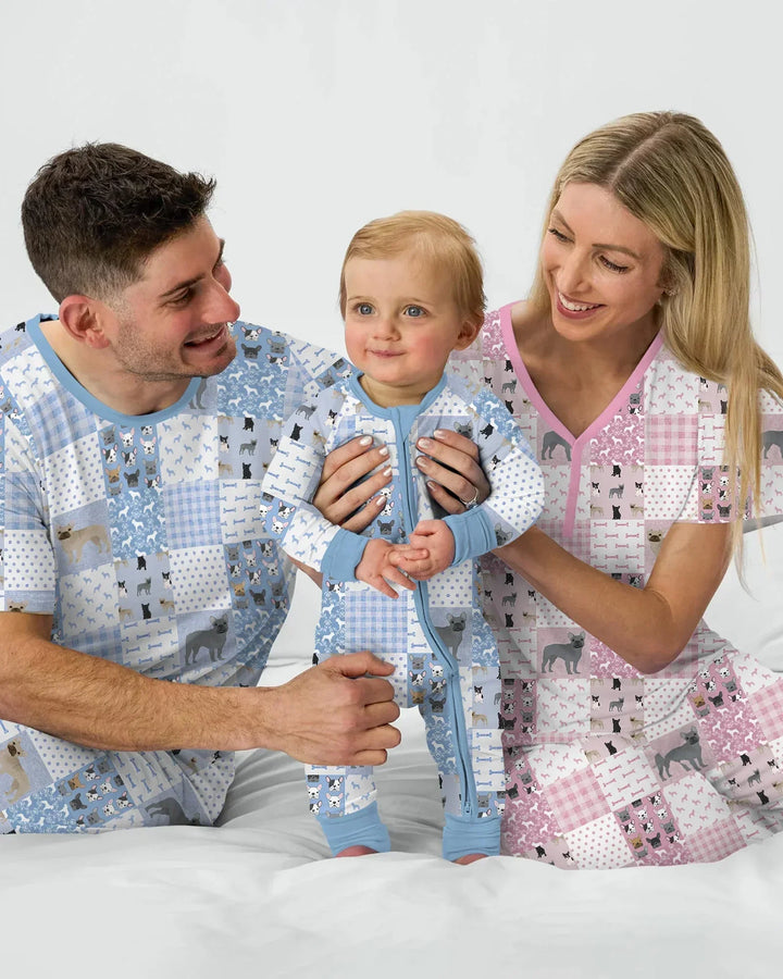Frenchies Patchwork Family Matching Two Piece Long Sleeve Pajama Set