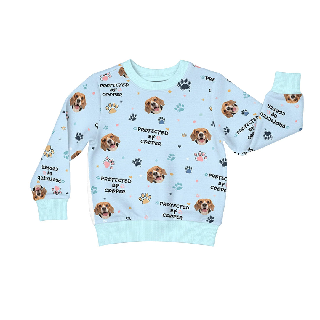 Custom Dog Photo Pattern "Protected By" Crewneck Sweatshirt