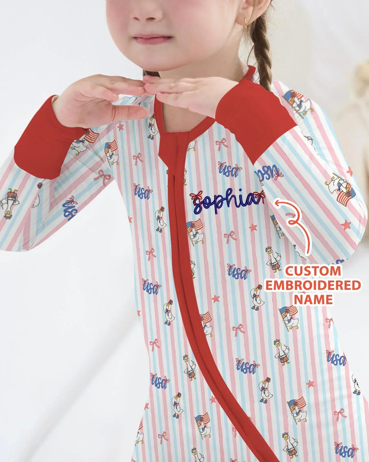 Personalized Cute Goose America 250 Embroidered Bamboo Convertible Zippy