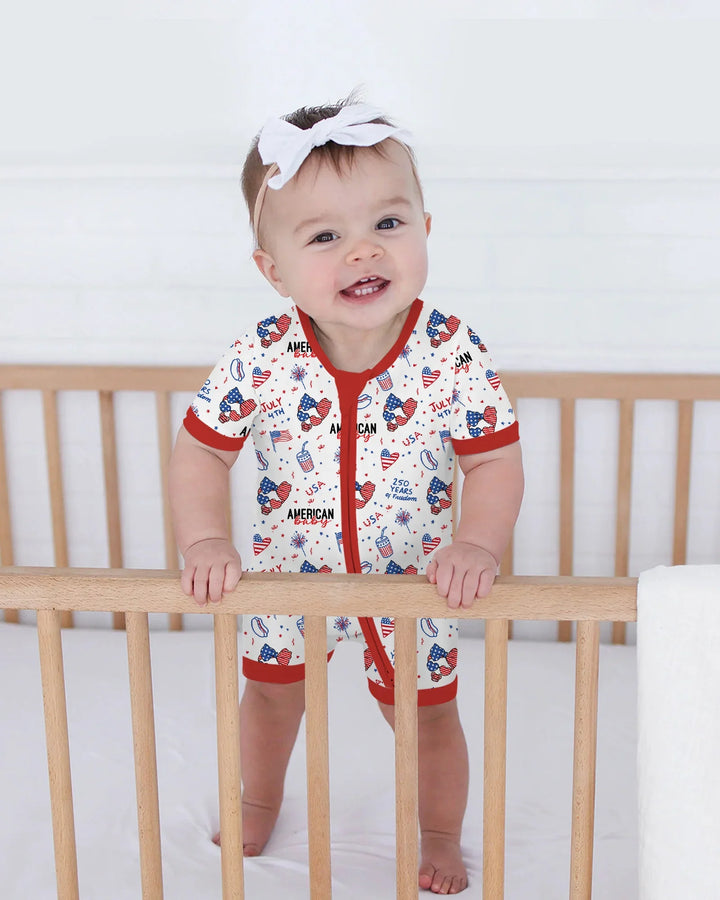Doodle American Flag Glasses Family Matching Bamboo Shorty Zippy