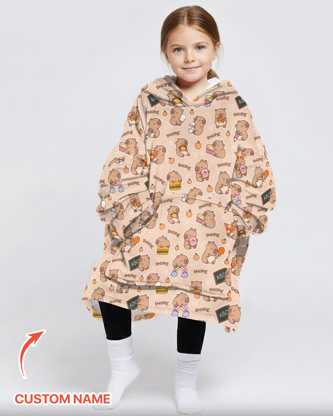 Custom Name Cute Capybara Blanket Hoodie