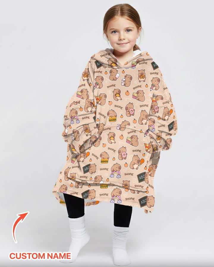 Custom Name Cute Capybara Blanket Hoodie