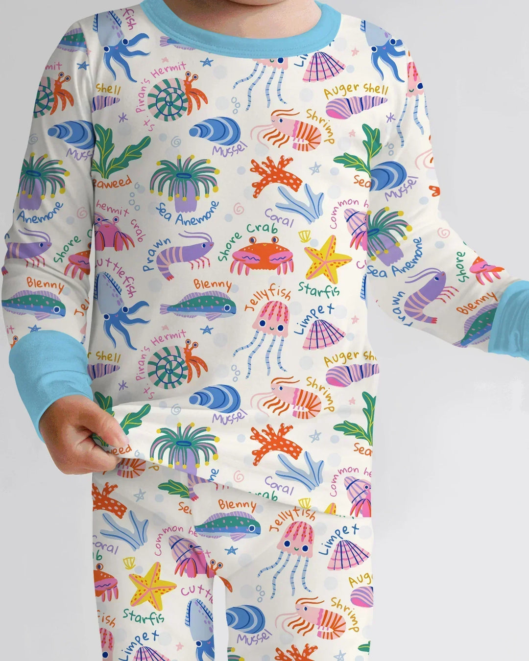 Conjunto de pijama de dos piezas de bambú de manga larga Tide Pool Pals