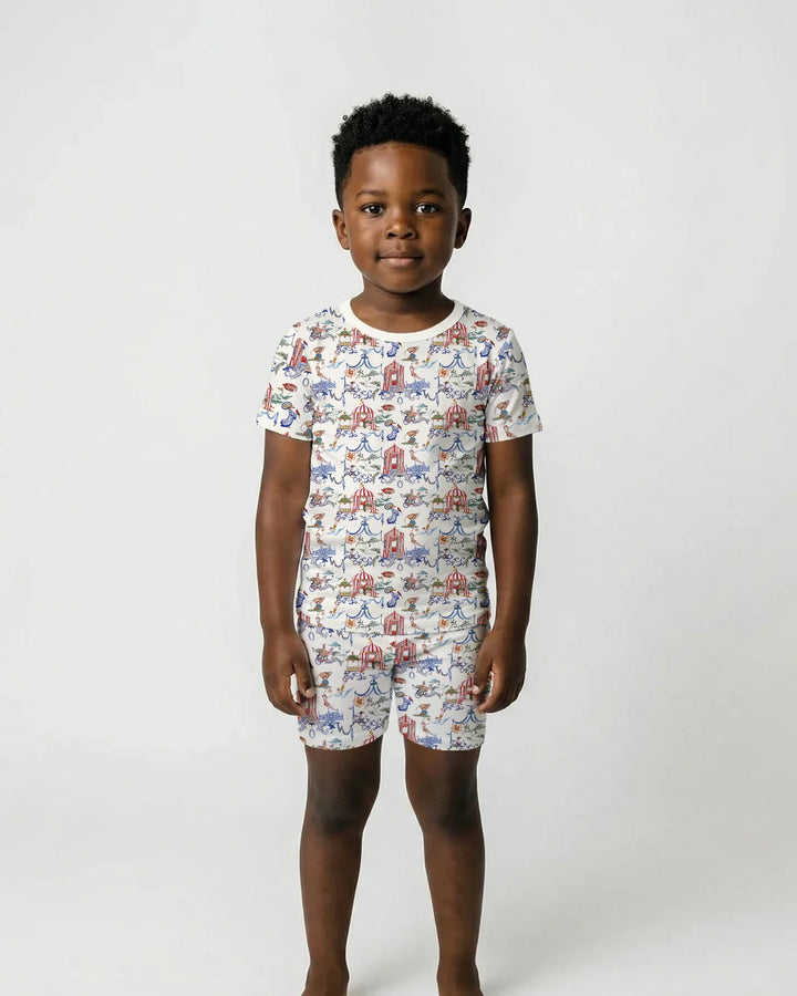 Vintage Lousiana Circus Toile Family Matching Bamboo Two Piece Short Sleeve Shorts Pajama Set