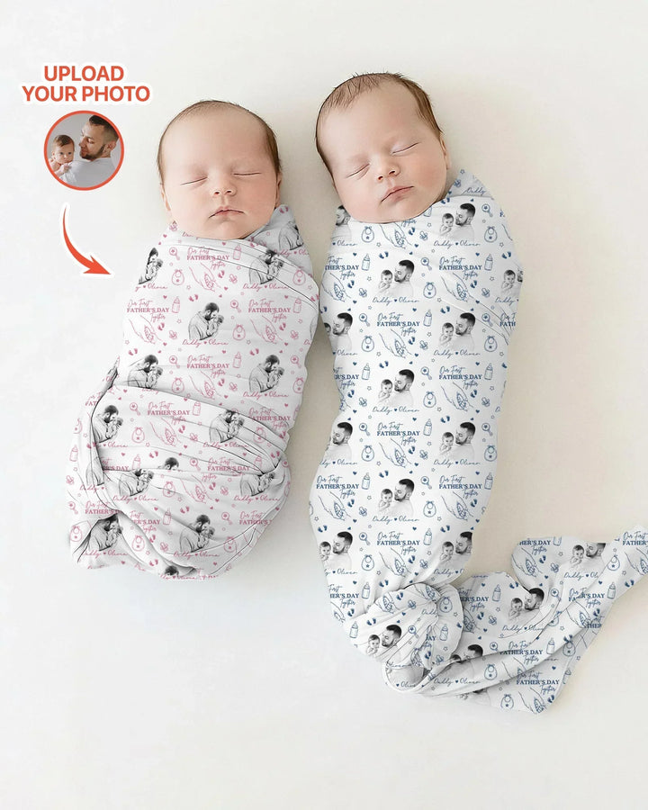 Custom Photo Our First Father's Day Together swaddle blanket