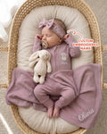 Personalized Baby Sheep Embroidered Ribbed Bamboo Welcome Home Bundle