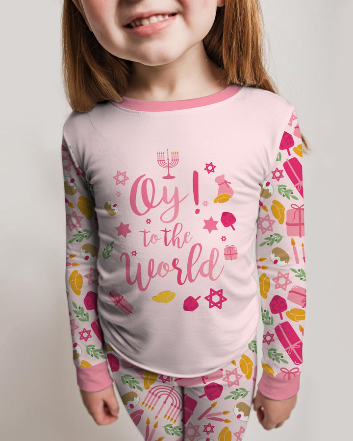 Oy to the World Hanukkah Bamboo Two Piece Long Sleeve Pajama Set