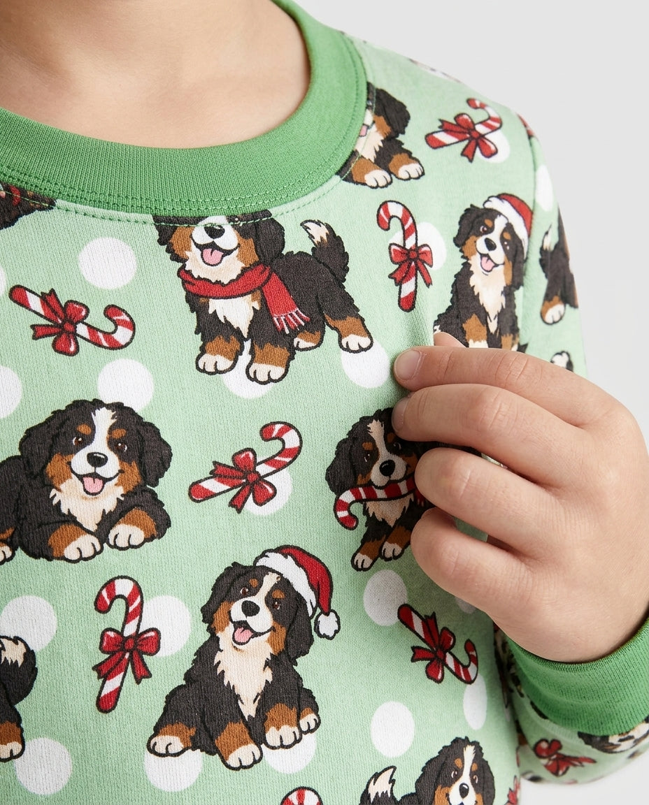 Holiday Bernese Mountain Christmas Dog Bamboo Two Piece Long Sleeve Pajama Set