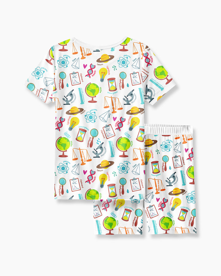 Tiny Scientist Explores The World Bamboo Two Piece Short Sleeve Shorts Pajama Set