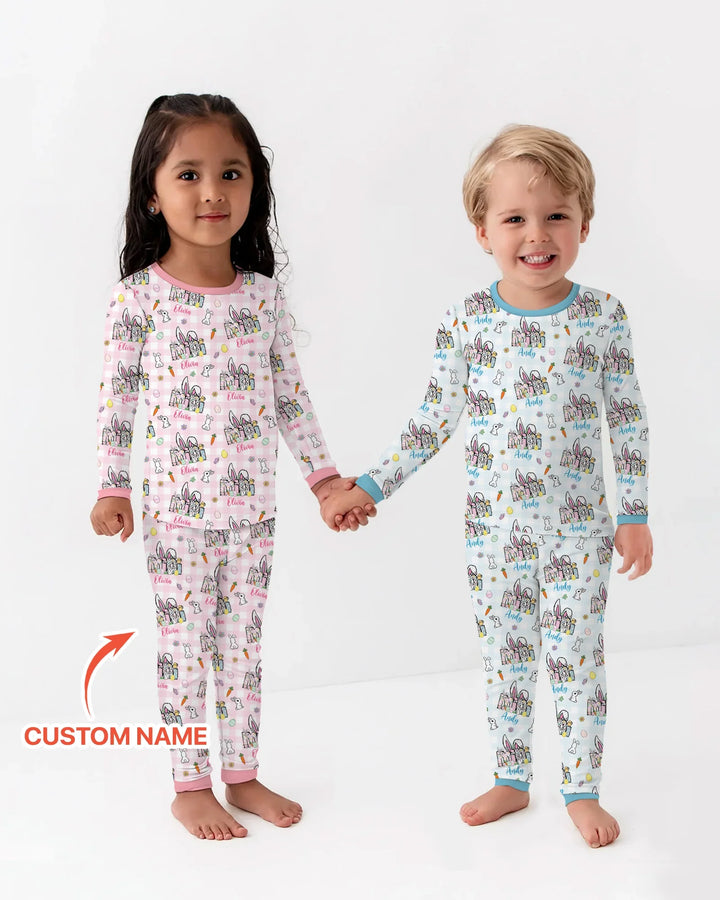 Custom Name Easter Family Matching Two Piece Long Sleeve Pajama Set