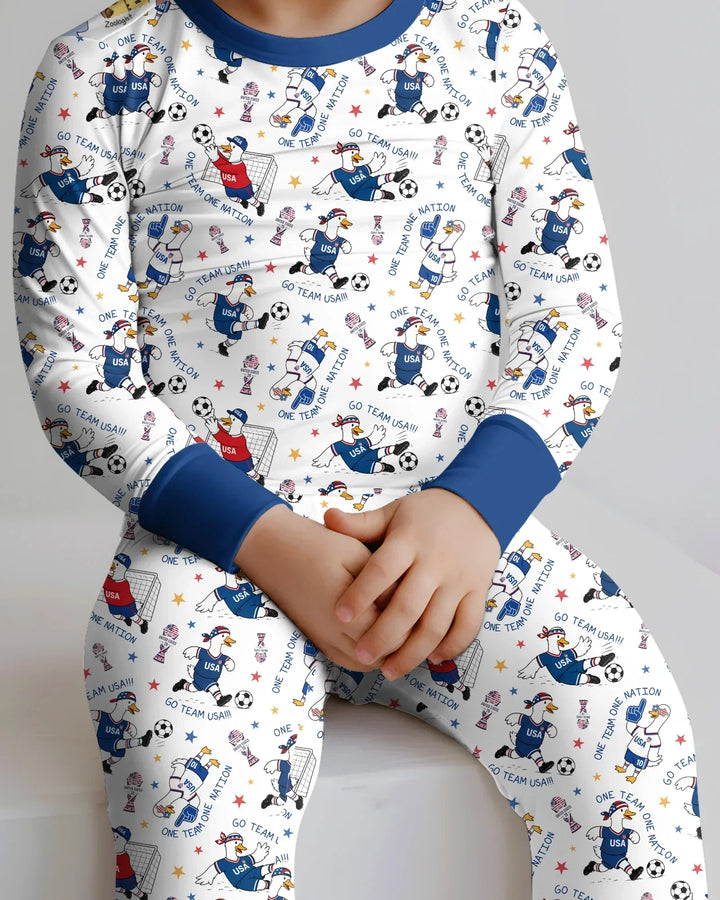 USA Soccer Goose Family Matching Bamboo Two Piece Long Sleeve Pajama Set