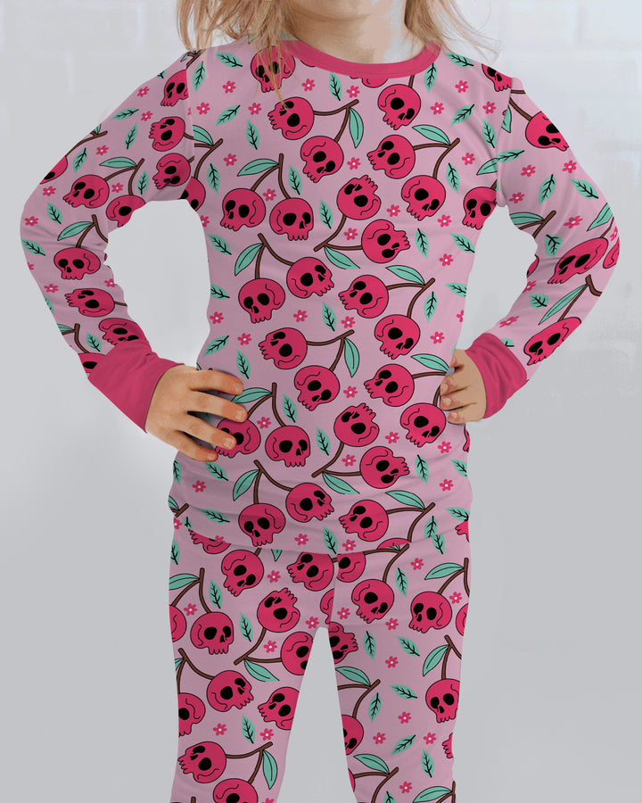 Halloween Cherry Skull Bamboo Two Piece Long Sleeve Pajama Set