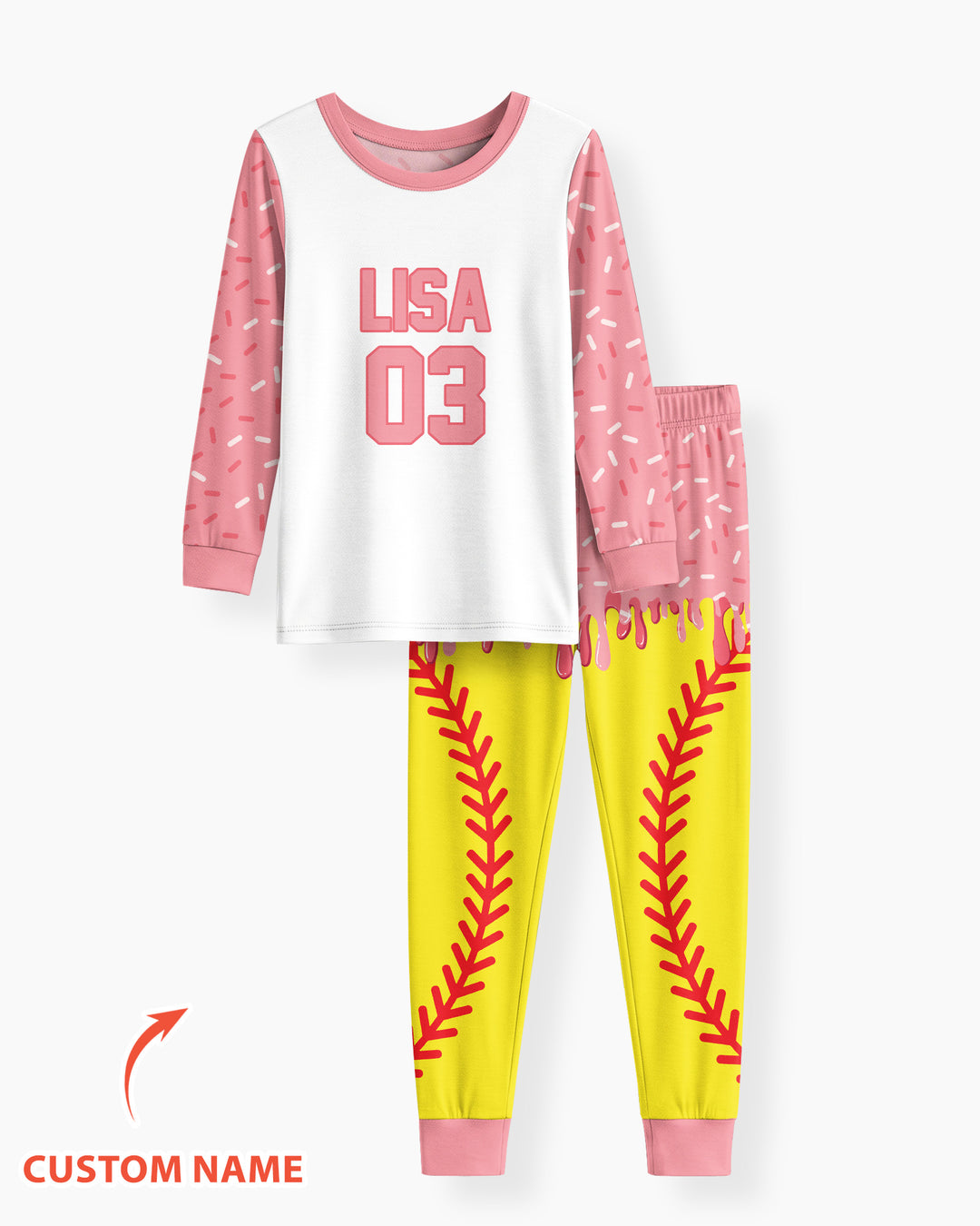 Personalized Dripping Sport Ball Custom Name Number Bamboo Two Piece Long Sleeve Pajama Set