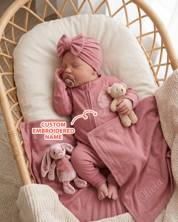 Personalized Bunny Embroidered Bamboo Welcome Home Bundle