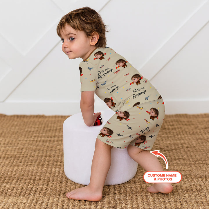 Custom Photo Face Dream Jobs Pilot Two Piece Short Sleeve Shorts Pajama Set