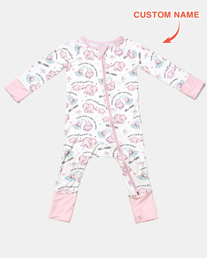 Custom Name Mother & Baby Elephant Convertible Zippy